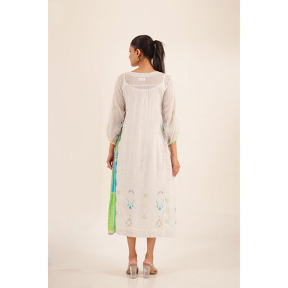 Tatwa Designs Women White Cotton Checks Midi Dress