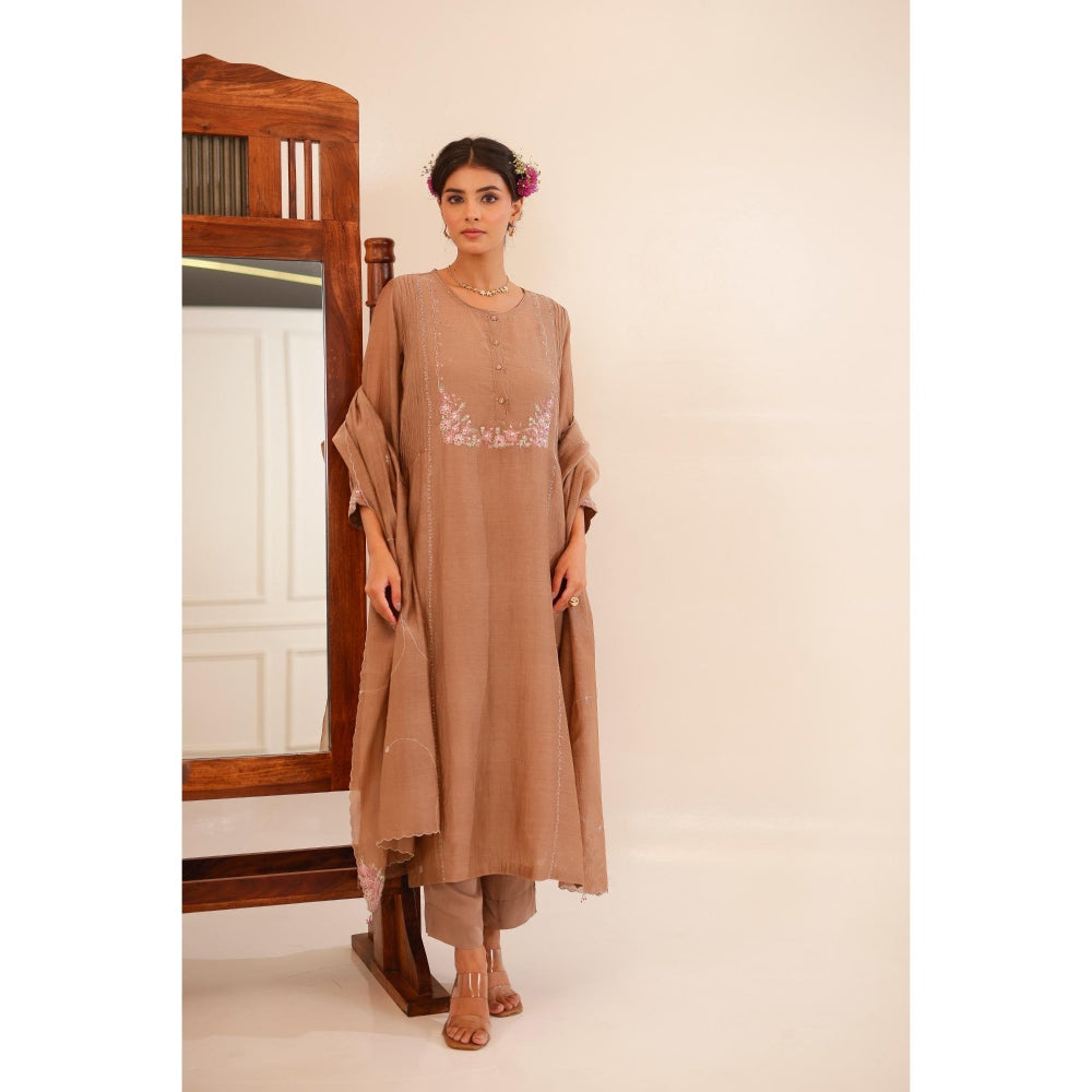 Tatwa Designs Women Brown Kurta with Pant and Dupatta