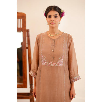 Tatwa Designs Women Brown Kurta with Pant and Dupatta