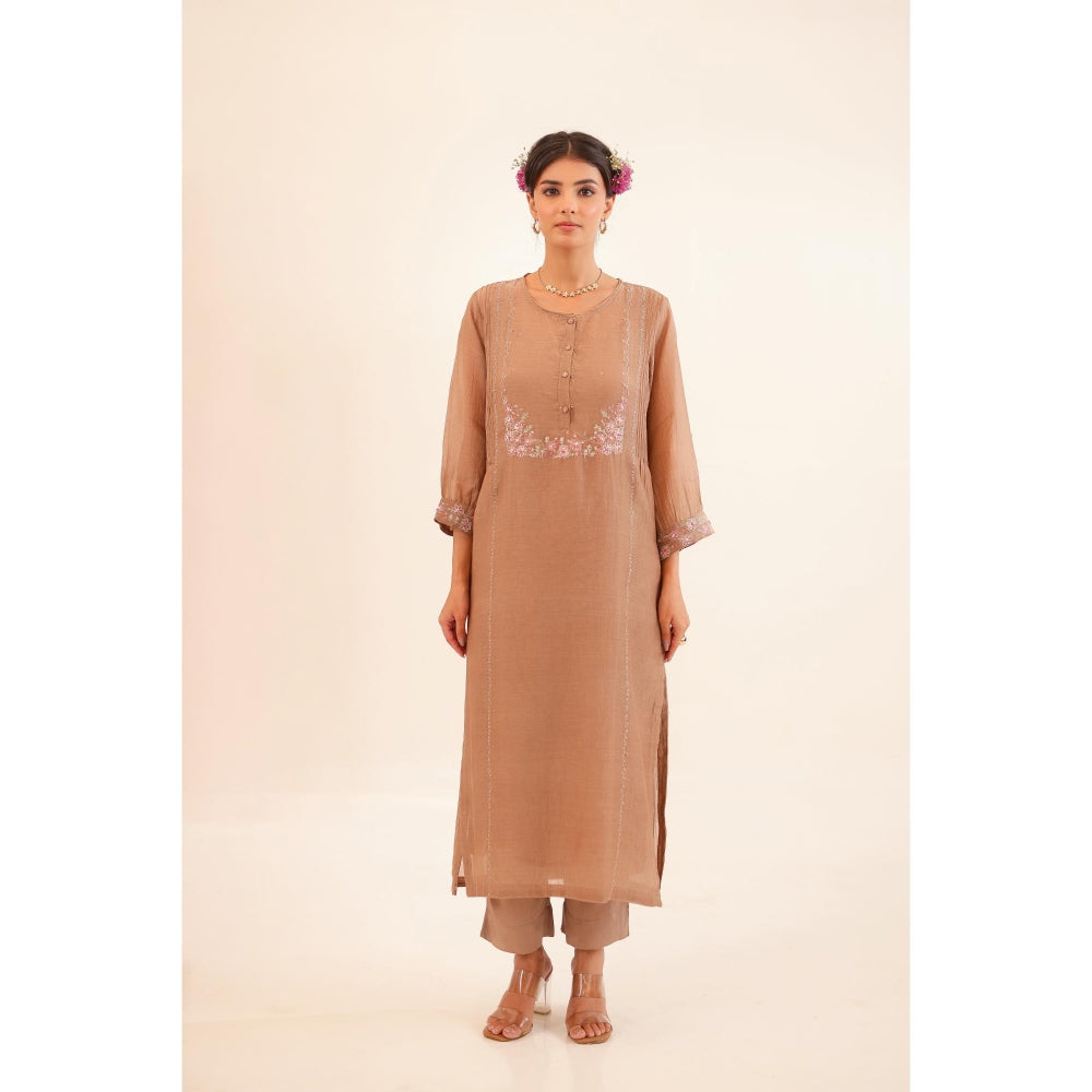 Tatwa Designs Women Brown Kurta with Pant and Dupatta