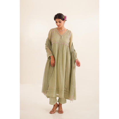 Tatwa Designs Women Green Kurta with Pant and Dupatta