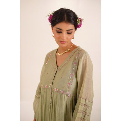 Tatwa Designs Women Green Kurta with Pant and Dupatta