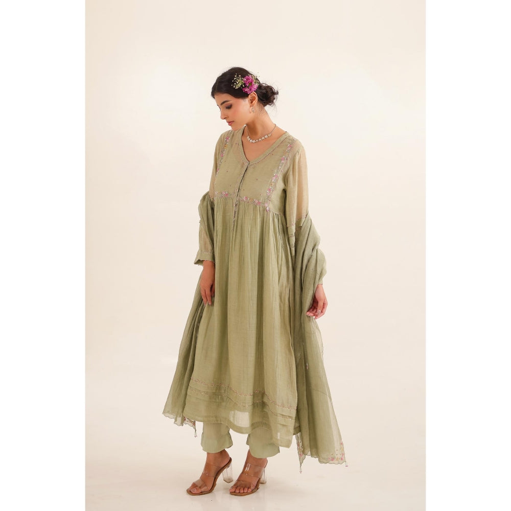 Tatwa Designs Women Green Kurta with Pant and Dupatta