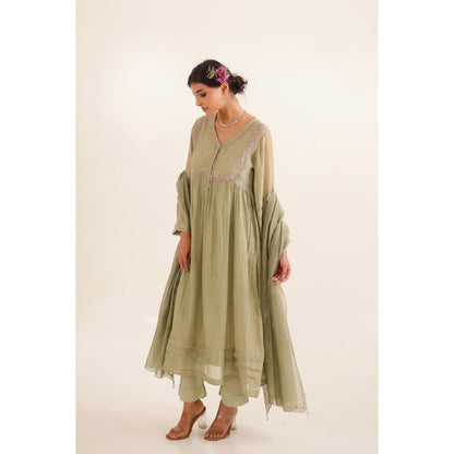 Tatwa Designs Women Green Kurta with Pant and Dupatta