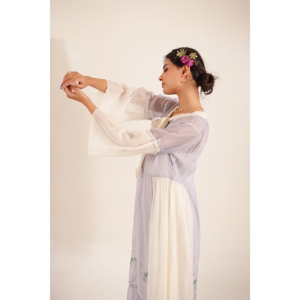Tatwa Designs Women Lavender Cotton Embroidered Midi Dress With Dupatta
