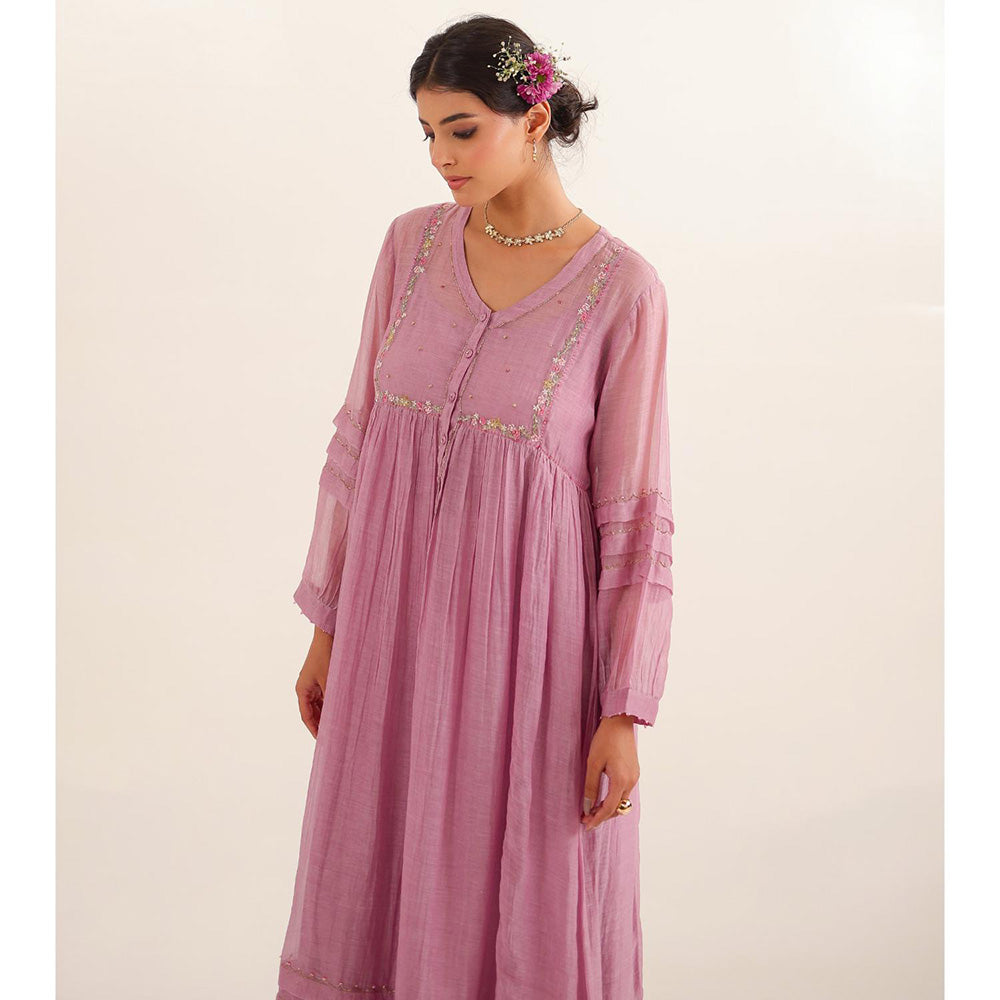 Tatwa Designs Women Purple Chanderi Embroidered Kurta with Pant and Dupatta