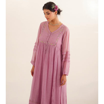 Tatwa Designs Women Purple Chanderi Embroidered Kurta with Pant and Dupatta