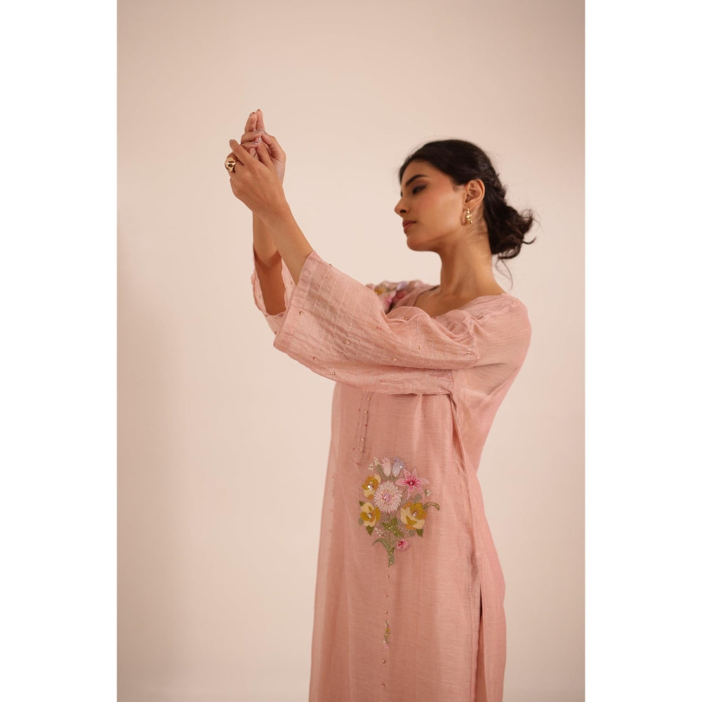 Tatwa Designs Women Peach Cotton Embroidered Kurta with Pant and Dupatta
