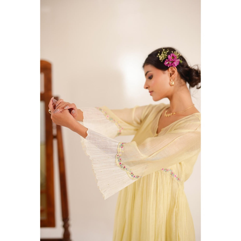 Tatwa Designs Women Yellow Cotton Embroidered Kurta with Pant