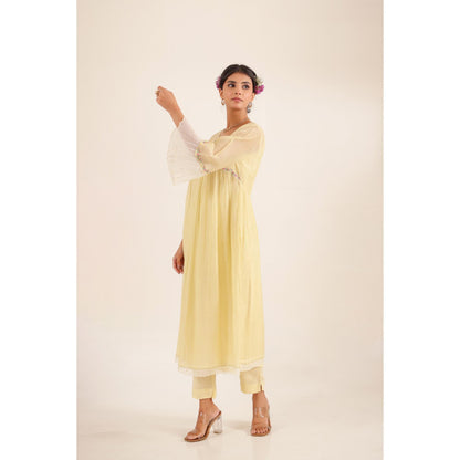 Tatwa Designs Women Yellow Cotton Embroidered Kurta with Pant