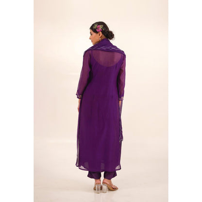 Tatwa Designs Women Purple Chanderi Embroidered Kurta with Pant and Dupatta
