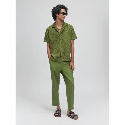 TERRA LUNA Palawan Moon Print Casual Shirt- Olive