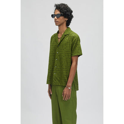 TERRA LUNA Palawan Moon Print Casual Shirt- Olive
