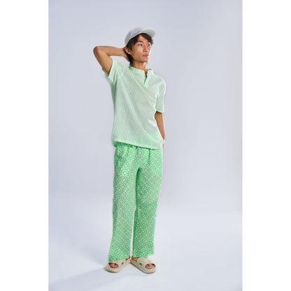 TERRA LUNA Comet Check Aurora Lime Green Tao Casual Trousers