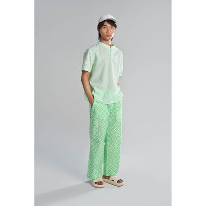 TERRA LUNA Comet Check Aurora Lime Green Tao Casual Trousers