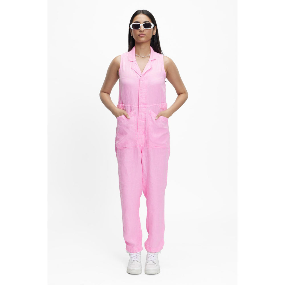 TERRA LUNA Women's Elara 100% Linen Solid Jumpsuit