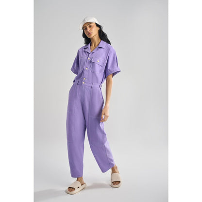 TERRA LUNA Women's Lavender Gili 100% Cotton Front Pocket Jumpsuit