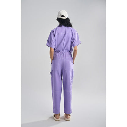 TERRA LUNA Women's Lavender Gili 100% Cotton Front Pocket Jumpsuit