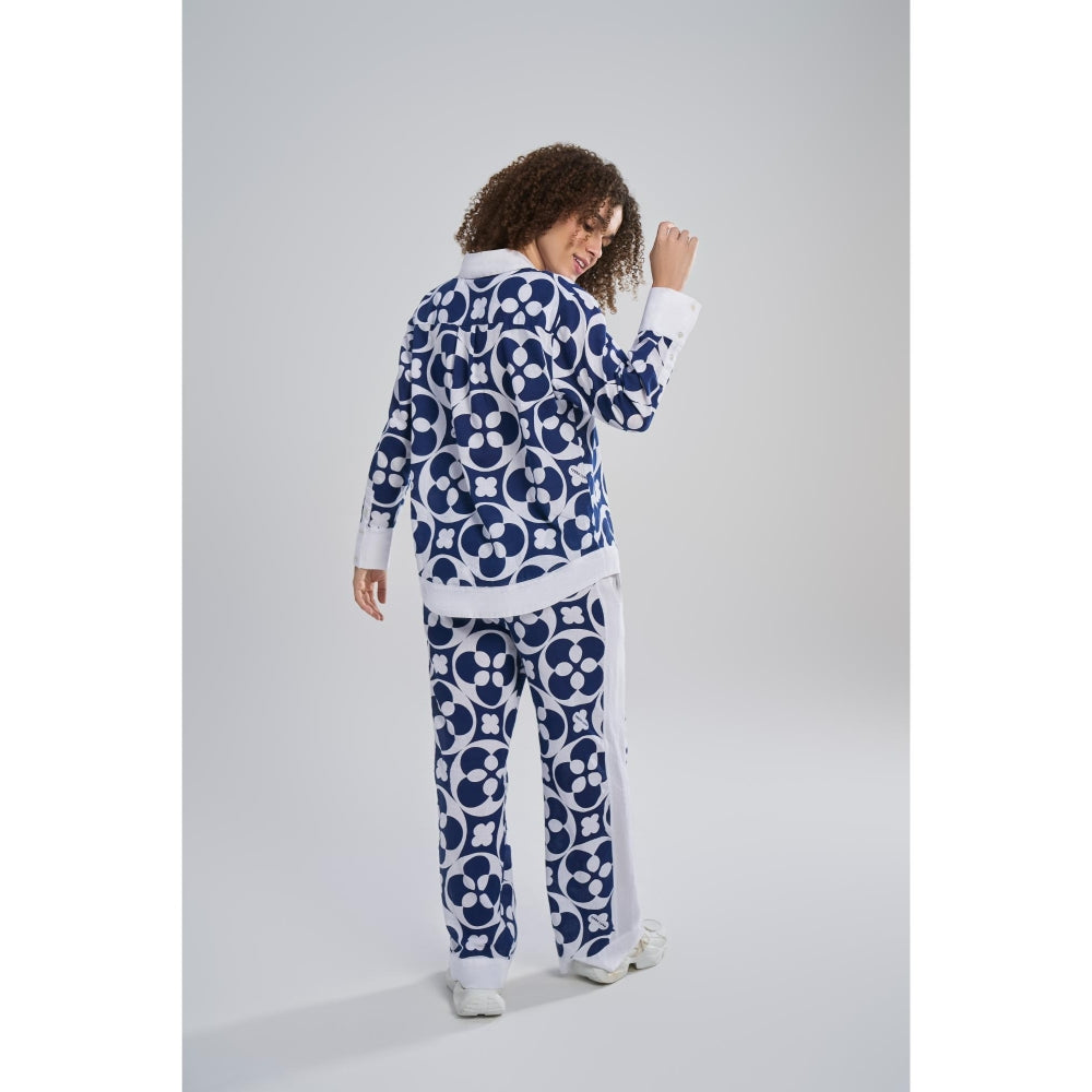 TERRA LUNA Women's Blue Java 100% Cotton Full Sleeve Shirt