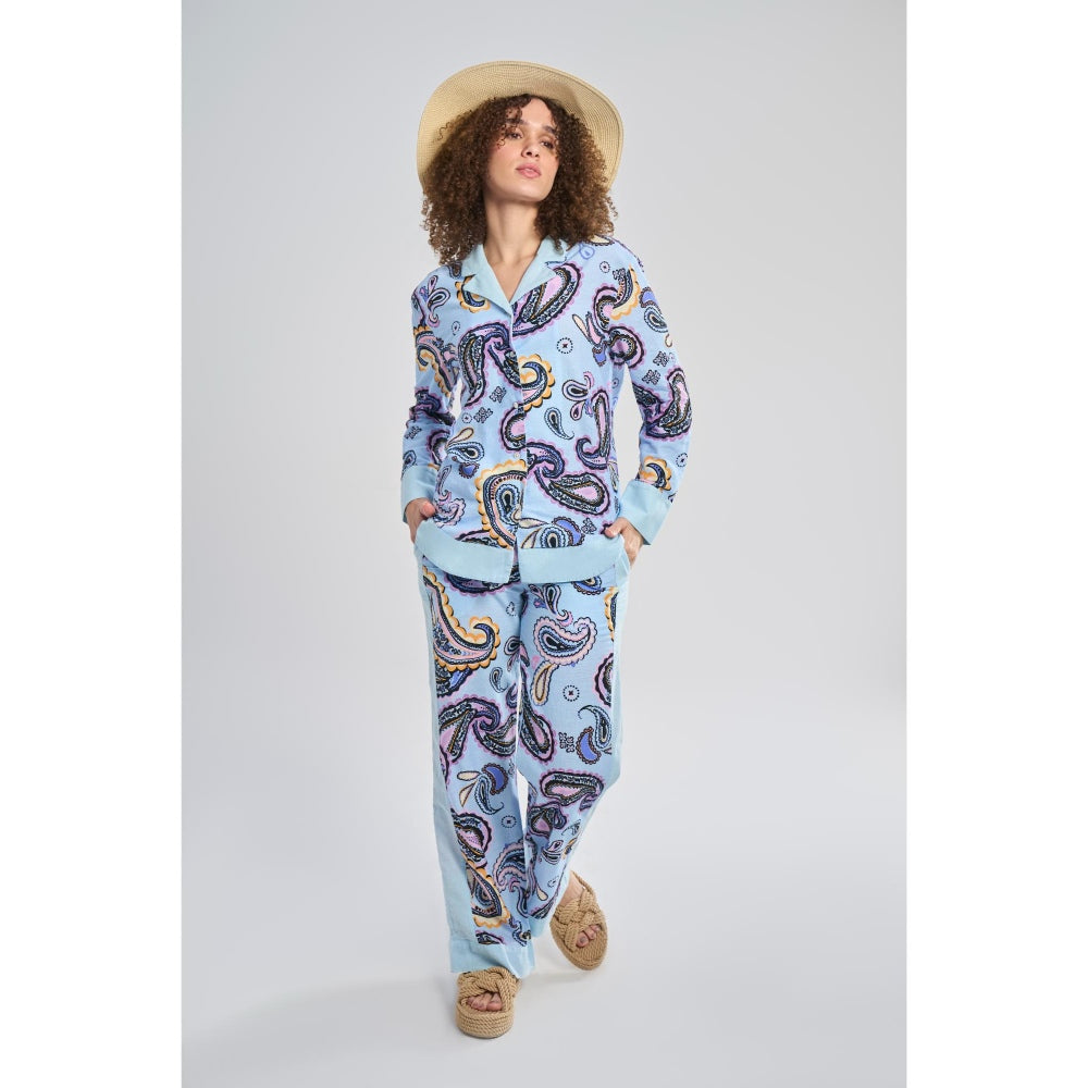 TERRA LUNA Women's Blue Java 100% Cotton Full Sleeve Shirt