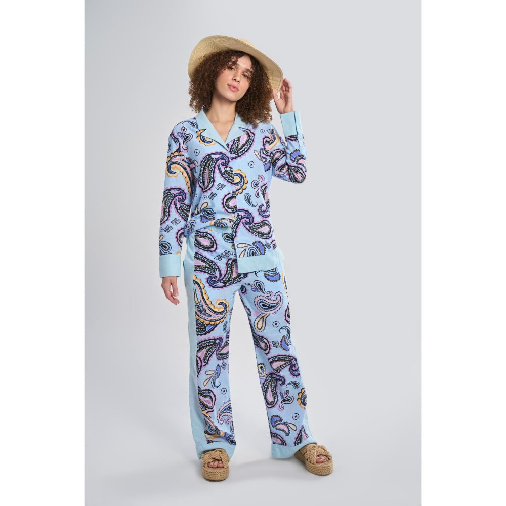 TERRA LUNA Women's Blue Java 100% Cotton Full Sleeve Shirt