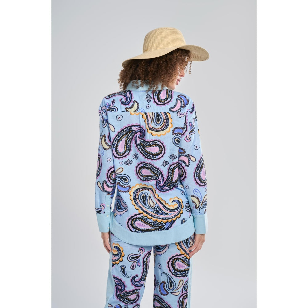 TERRA LUNA Women's Blue Java 100% Cotton Full Sleeve Shirt