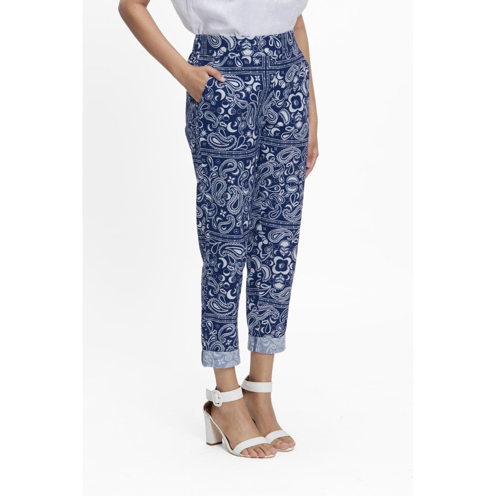 TERRA LUNA Blue Printed Doda Pant