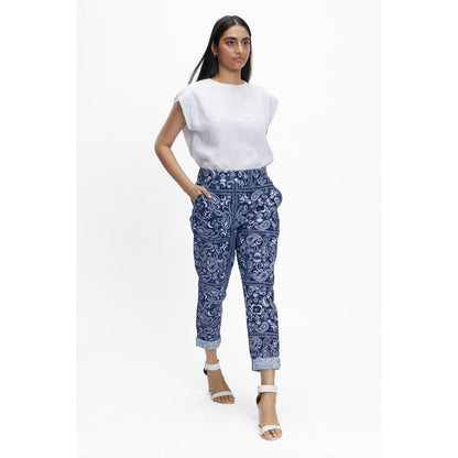 TERRA LUNA Blue Printed Doda Pant