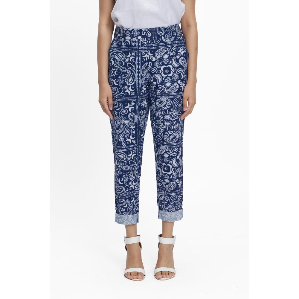 TERRA LUNA Blue Printed Doda Pant
