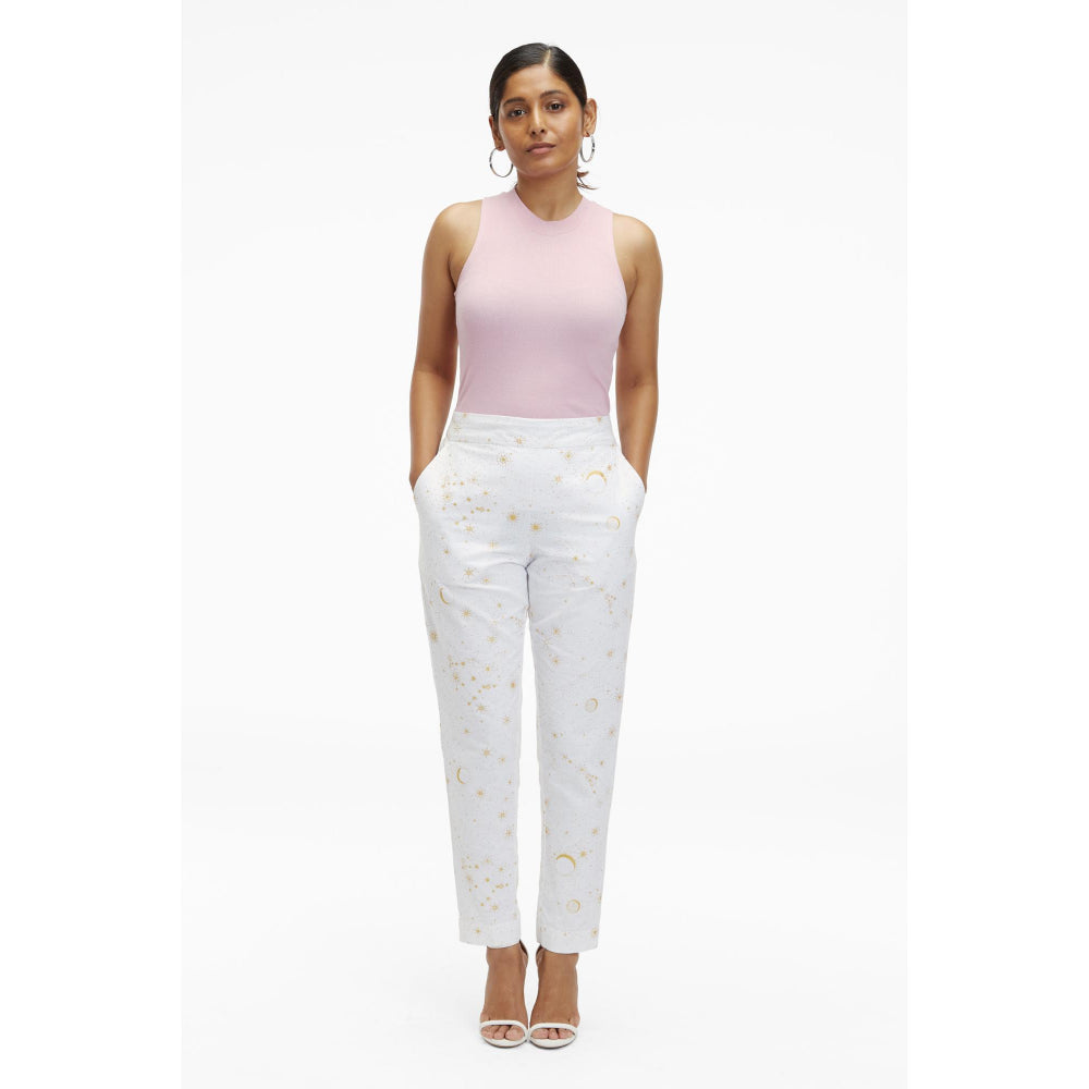 TERRA LUNA White Printed Doda Pant