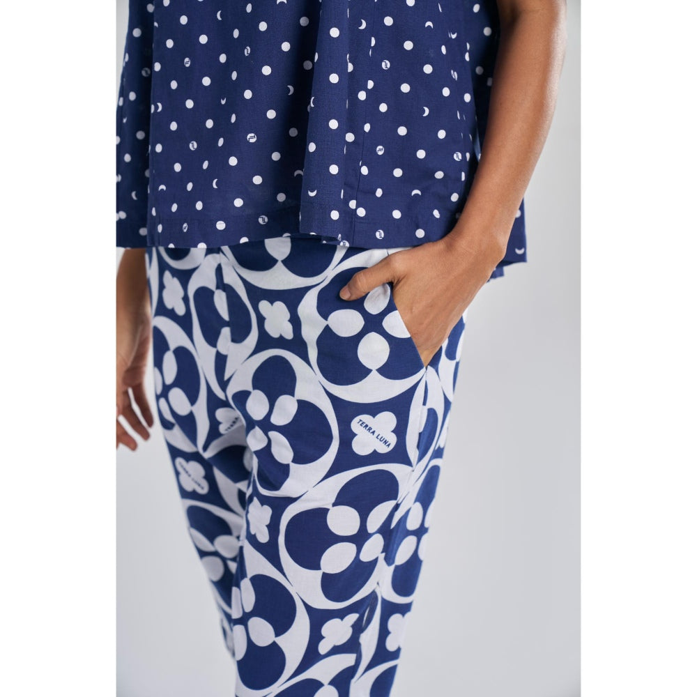 TERRA LUNA Blue Printed Doda Pant