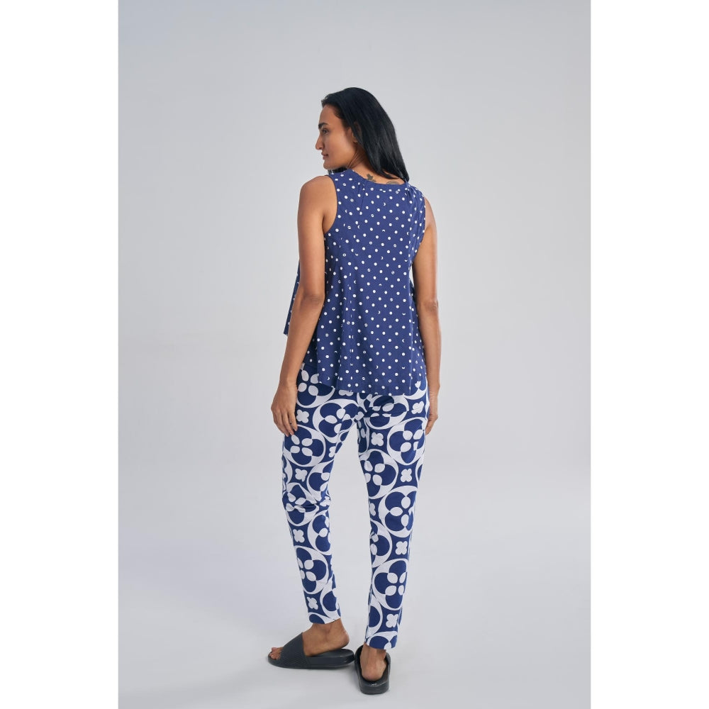 TERRA LUNA Blue Printed Doda Pant