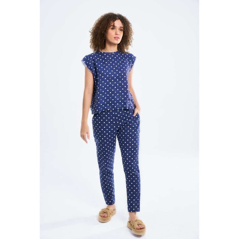TERRA LUNA Blue Printed Doda Pant