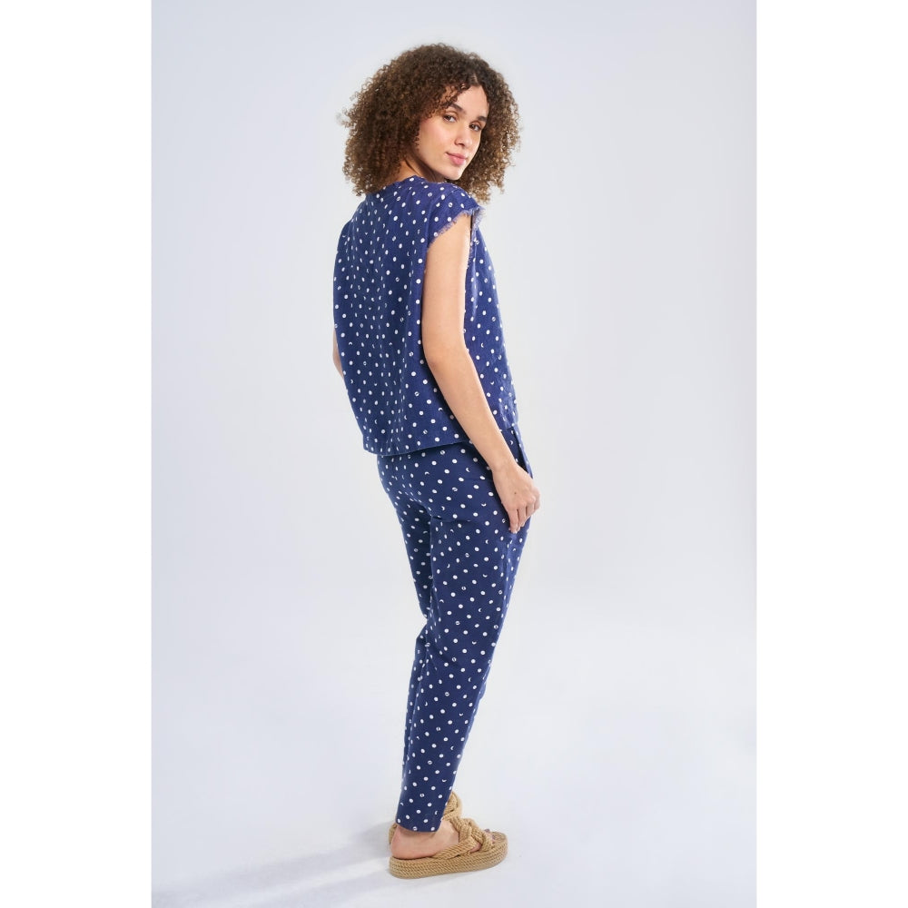 TERRA LUNA Blue Printed Doda Pant