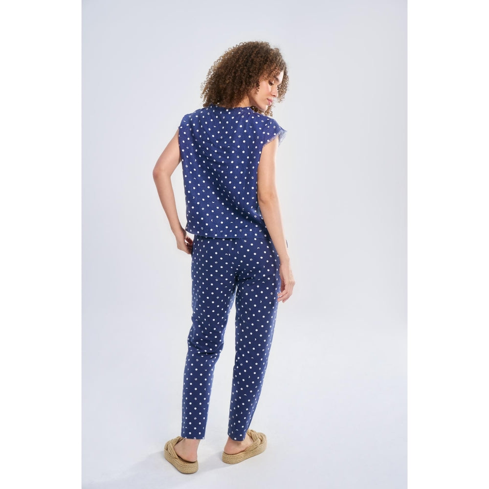 TERRA LUNA Blue Printed Doda Pant