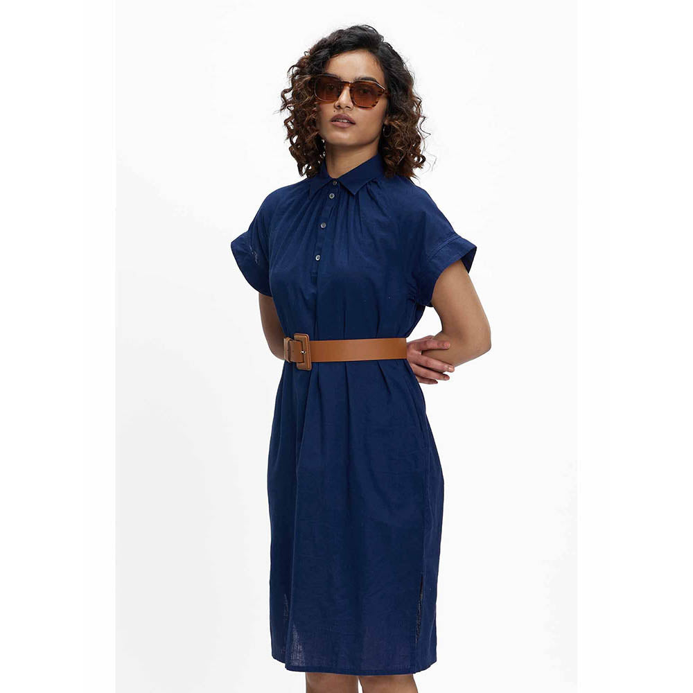 TERRA LUNA Leela Navy Blue Solid Dress