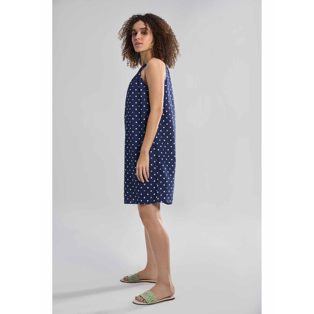 TERRA LUNA Saba Navy Blue Polka Dots Dress