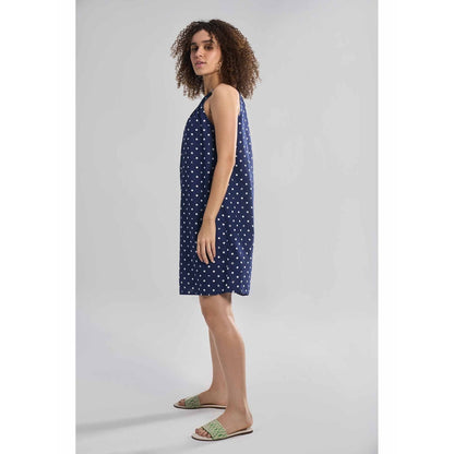 TERRA LUNA Saba Navy Blue Polka Dots Dress