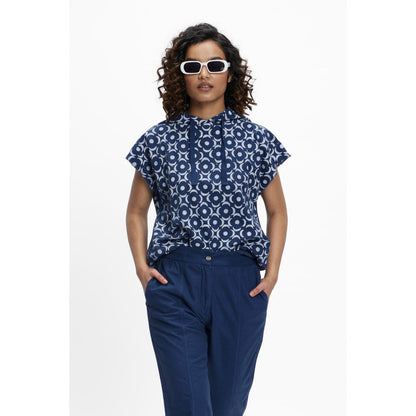 TERRA LUNA Sadet Blue Printed Hoodie