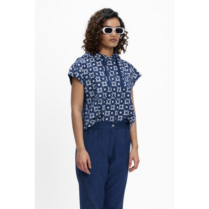 TERRA LUNA Sadet Blue Printed Hoodie