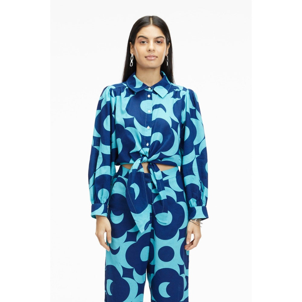 TERRA LUNA Nitsa Blue Printed Shirt
