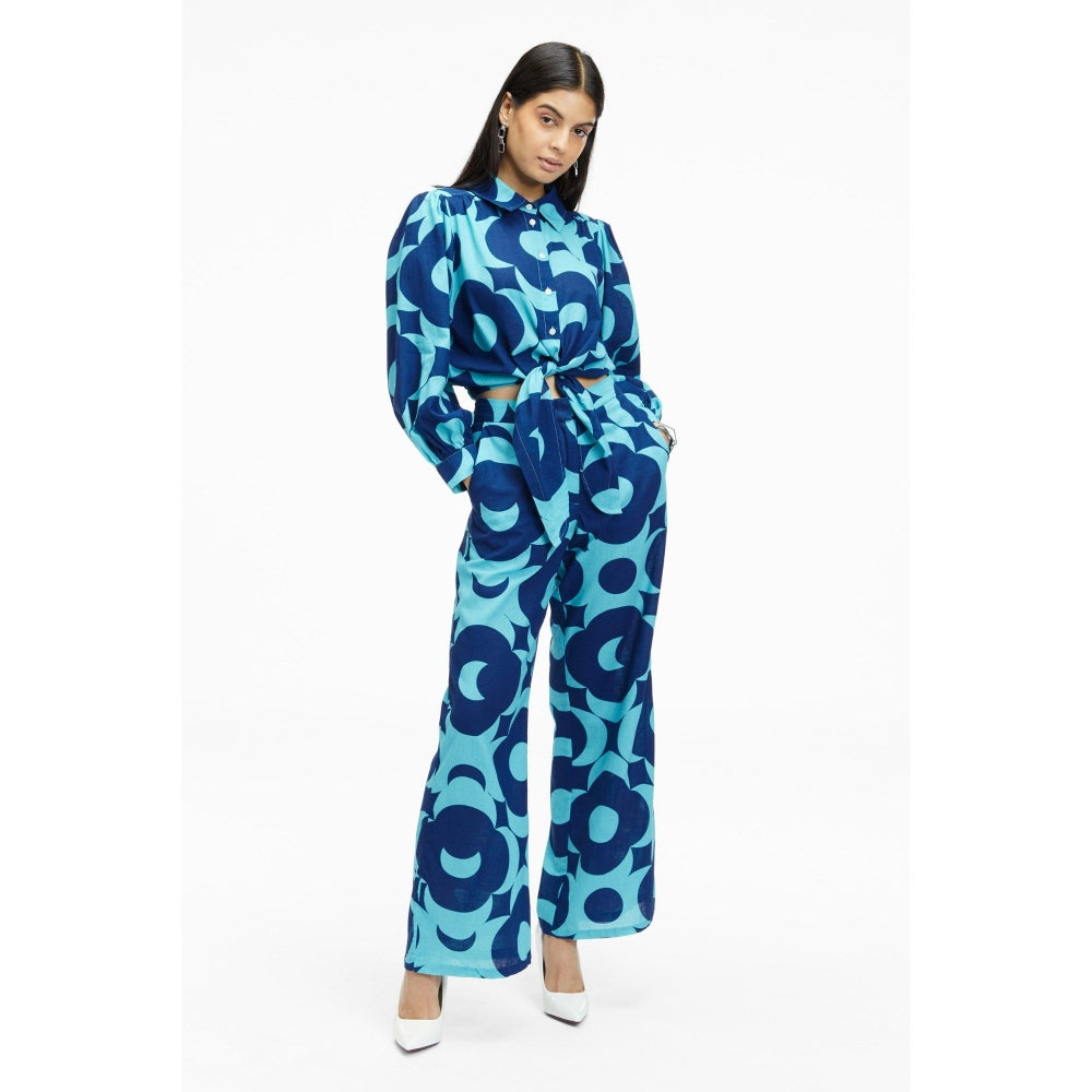 TERRA LUNA Nitsa Blue Printed Shirt