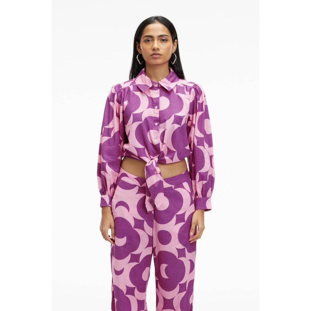 TERRA LUNA Nitsa Purple Printed Shirt