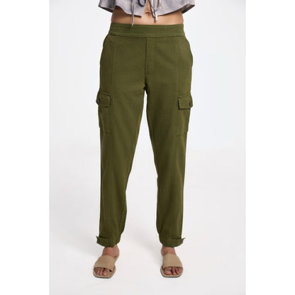 TERRA LUNA Women's Olive Cargo Solid Pant