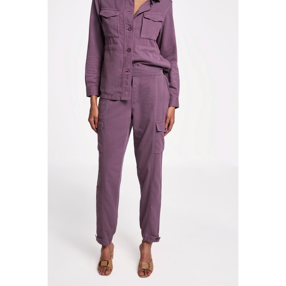 TERRA LUNA Women's Purple Cargo Solid Pant