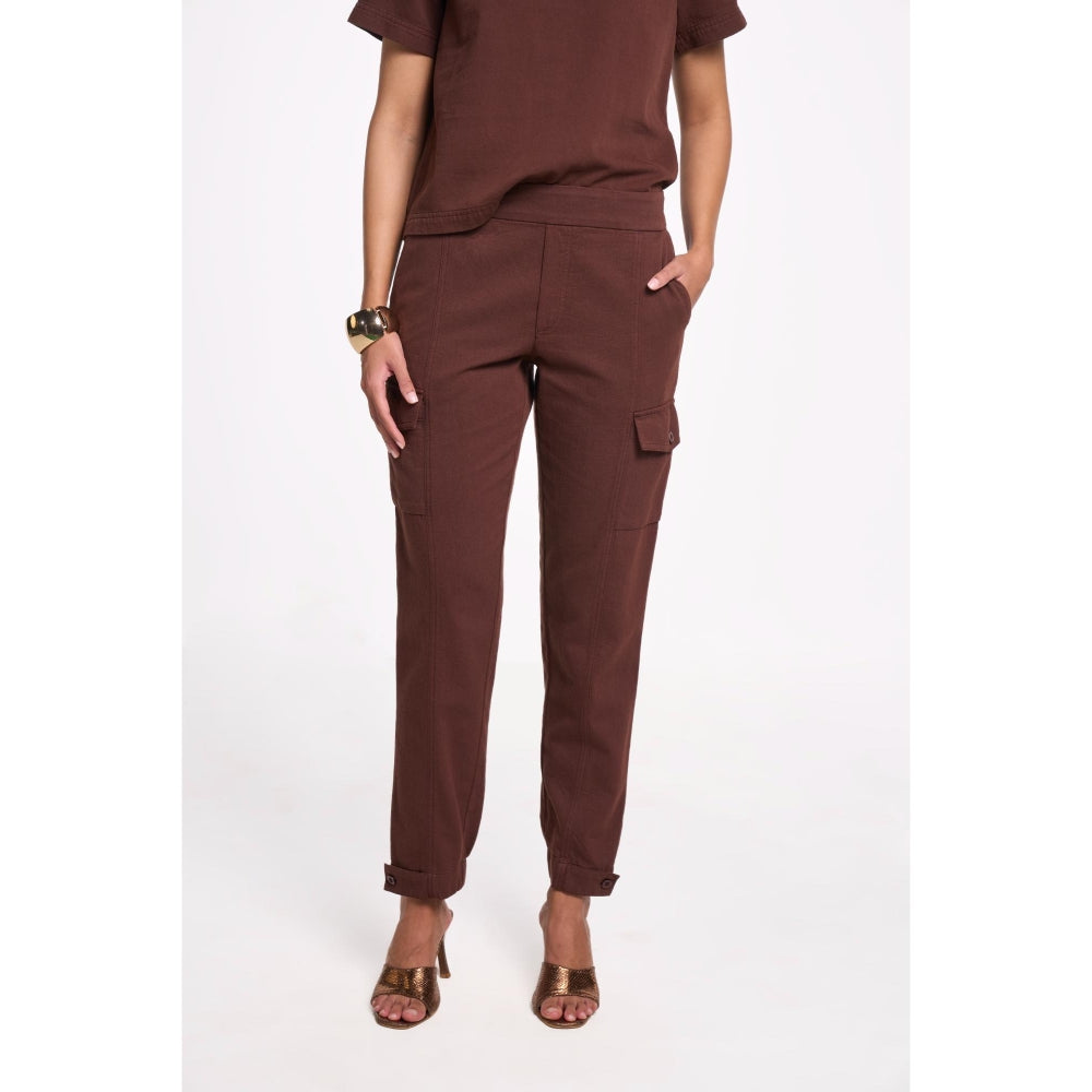 TERRA LUNA Women's Brown Cargo Solid Pant