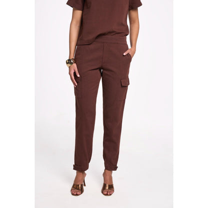 TERRA LUNA Women's Brown Cargo Solid Pant