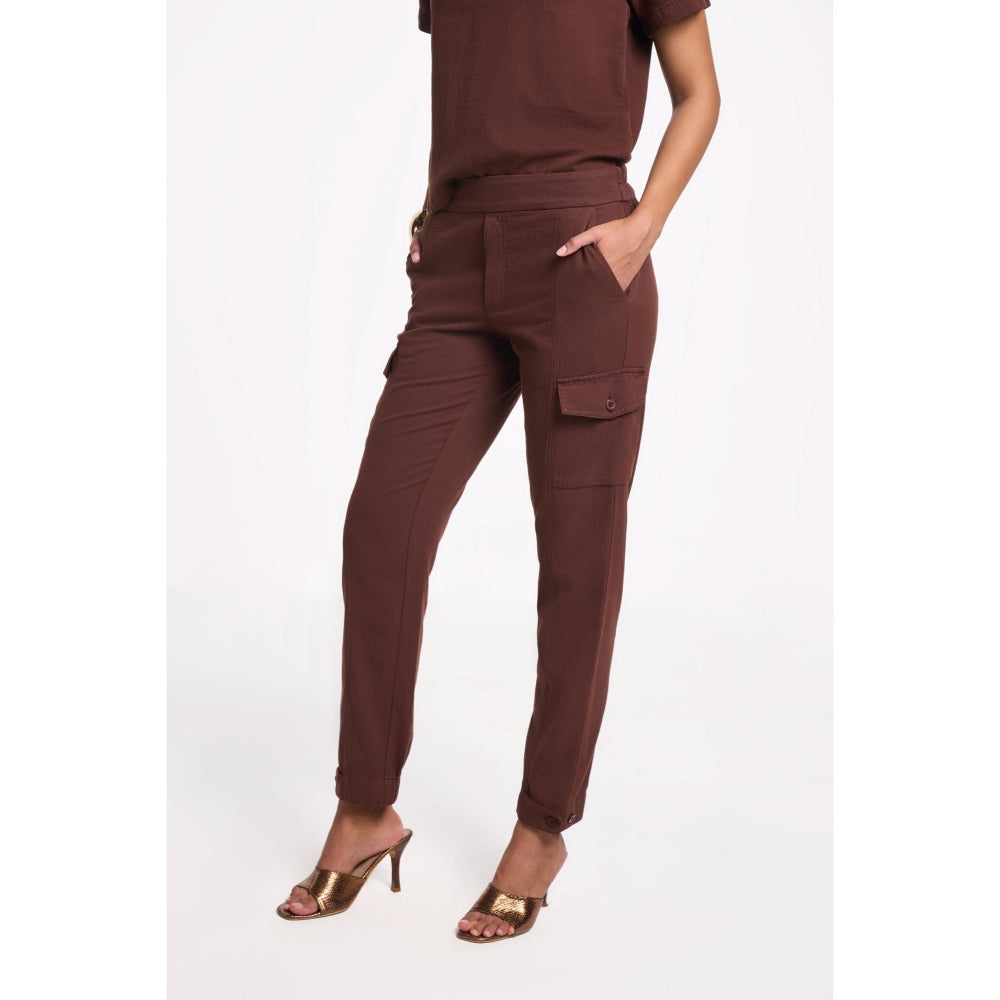 TERRA LUNA Women's Brown Cargo Solid Pant