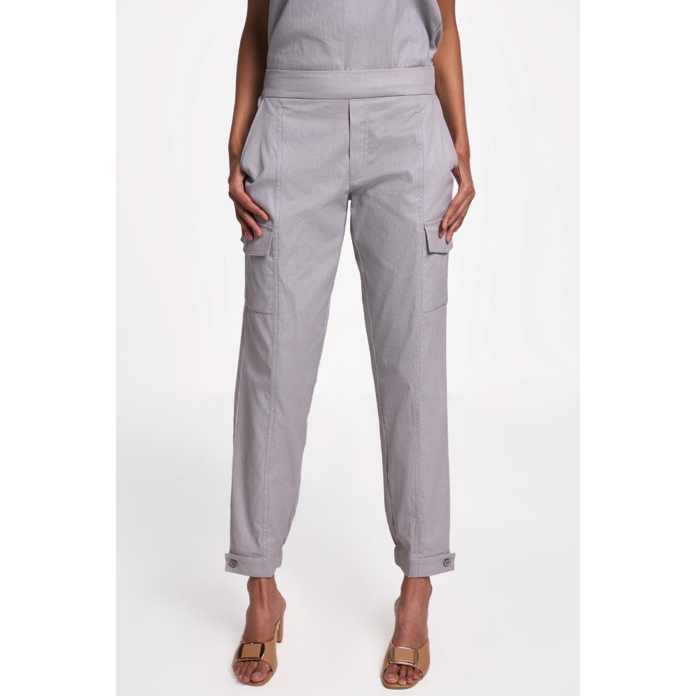 TERRA LUNA Women's Grey Cargo Solid Pant