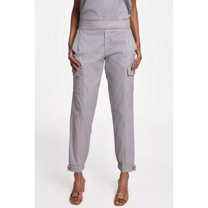 TERRA LUNA Women's Grey Cargo Solid Pant